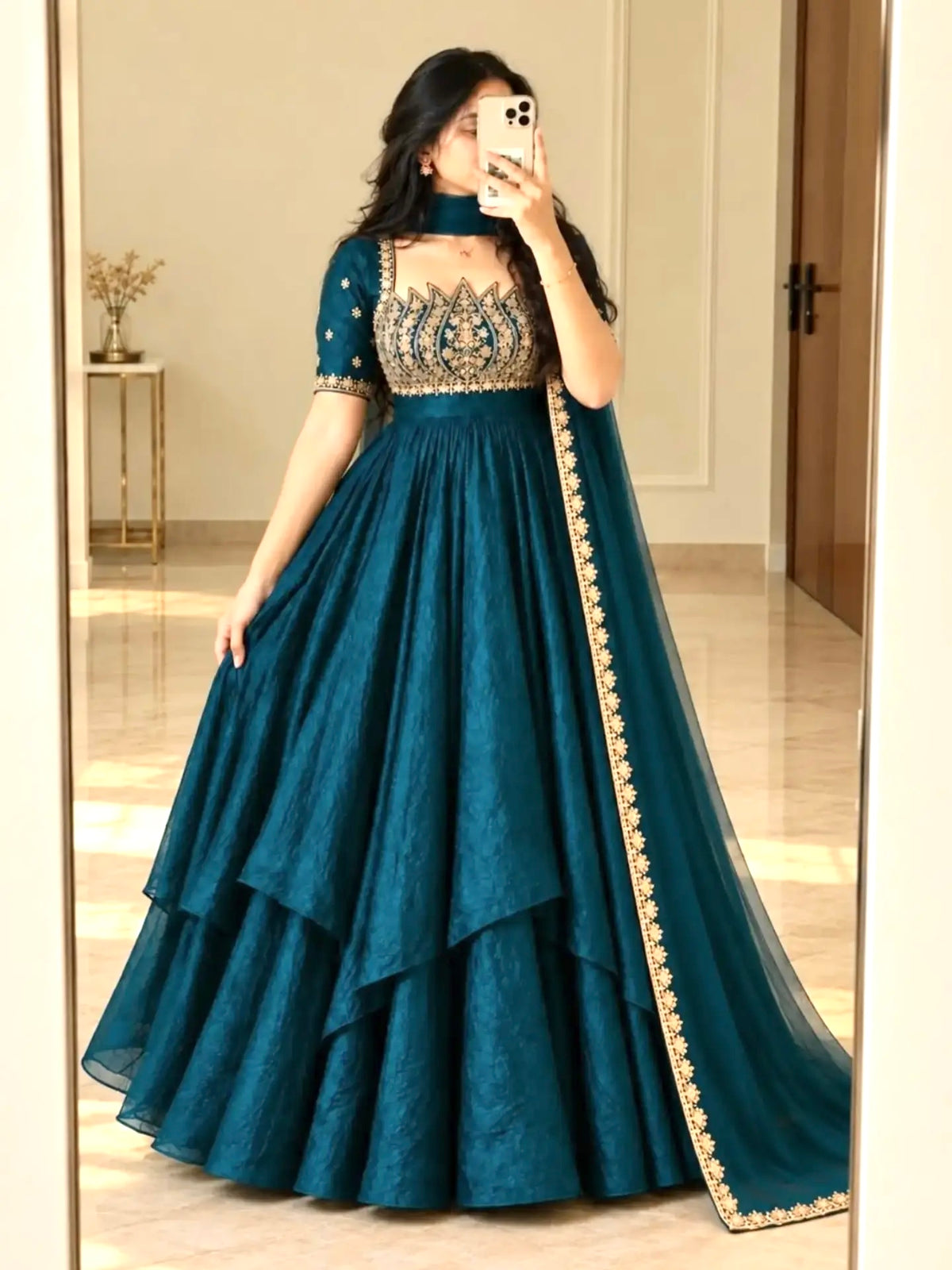 Designer Fandy Crush Silk Gown Set