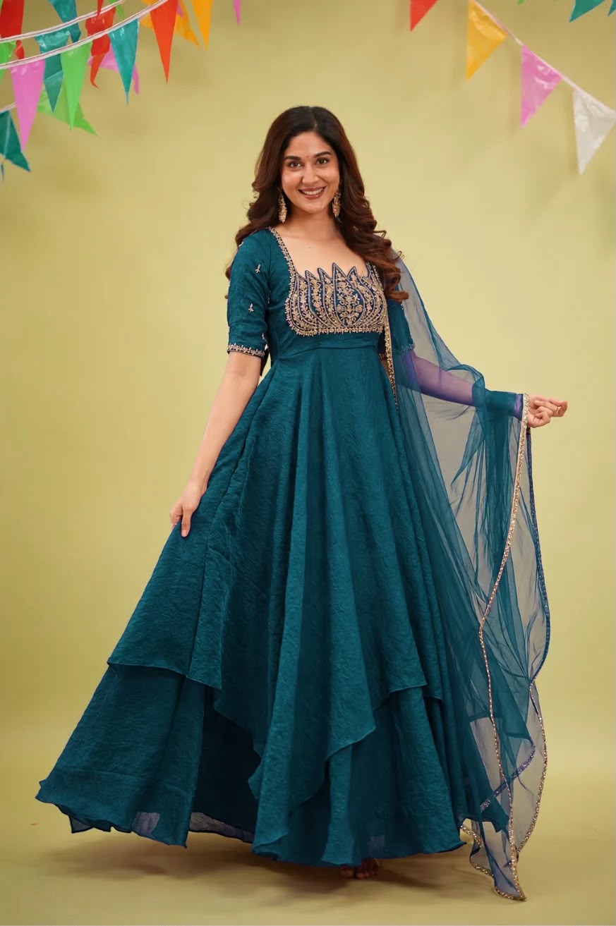 Designer Fandy Crush Silk Gown Set
