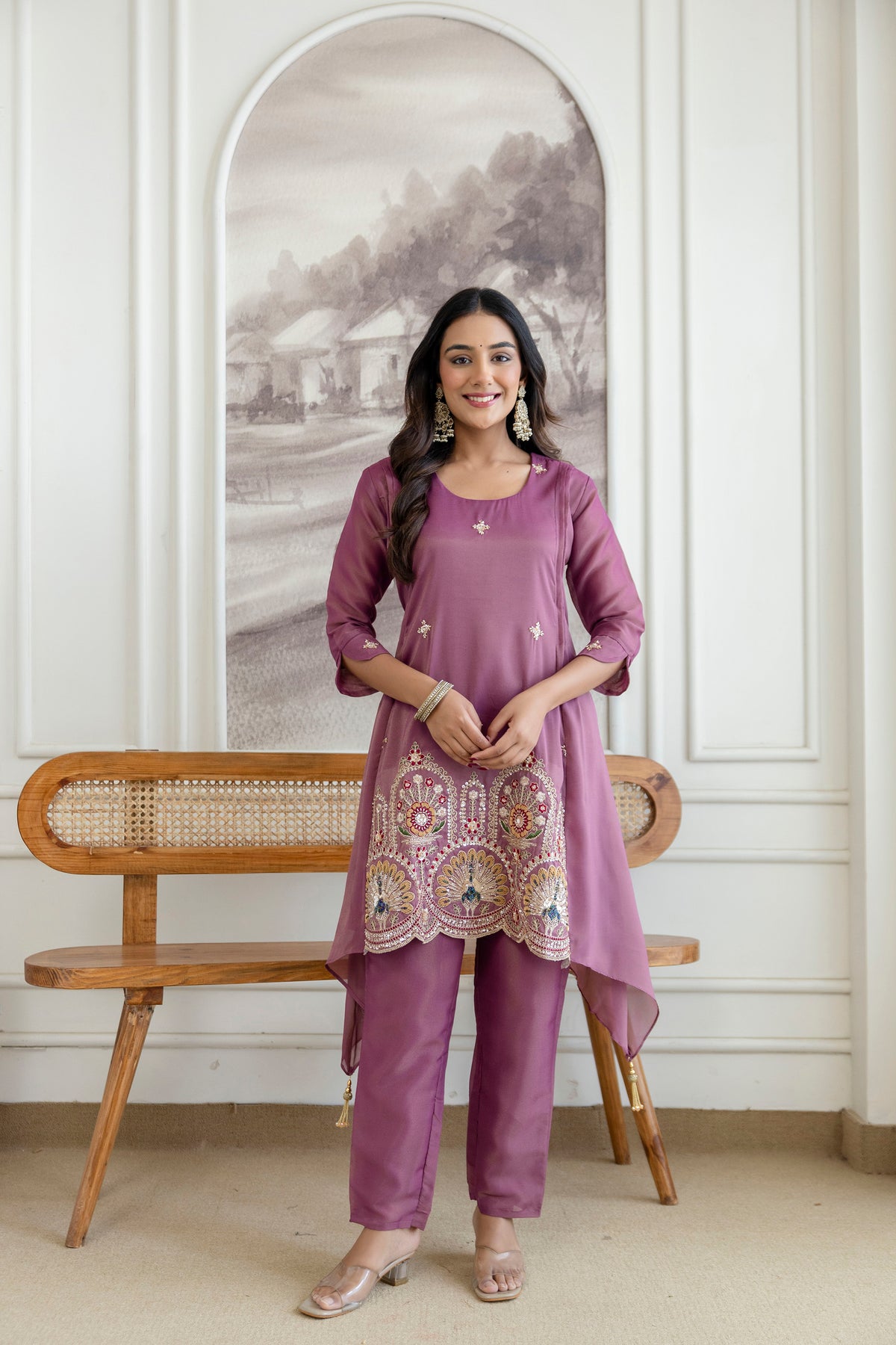 Elegant Zardozi Beaded Cosmos Shimmer Kurti pant set