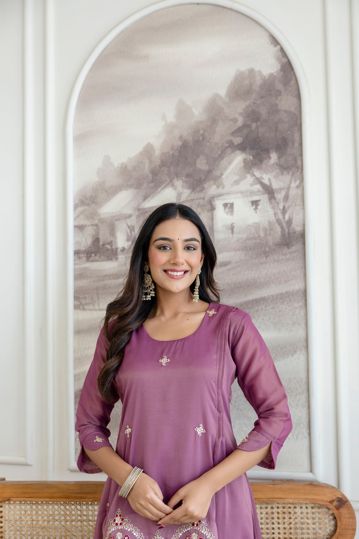 Elegant Zardozi Beaded Cosmos Shimmer Kurti pant set