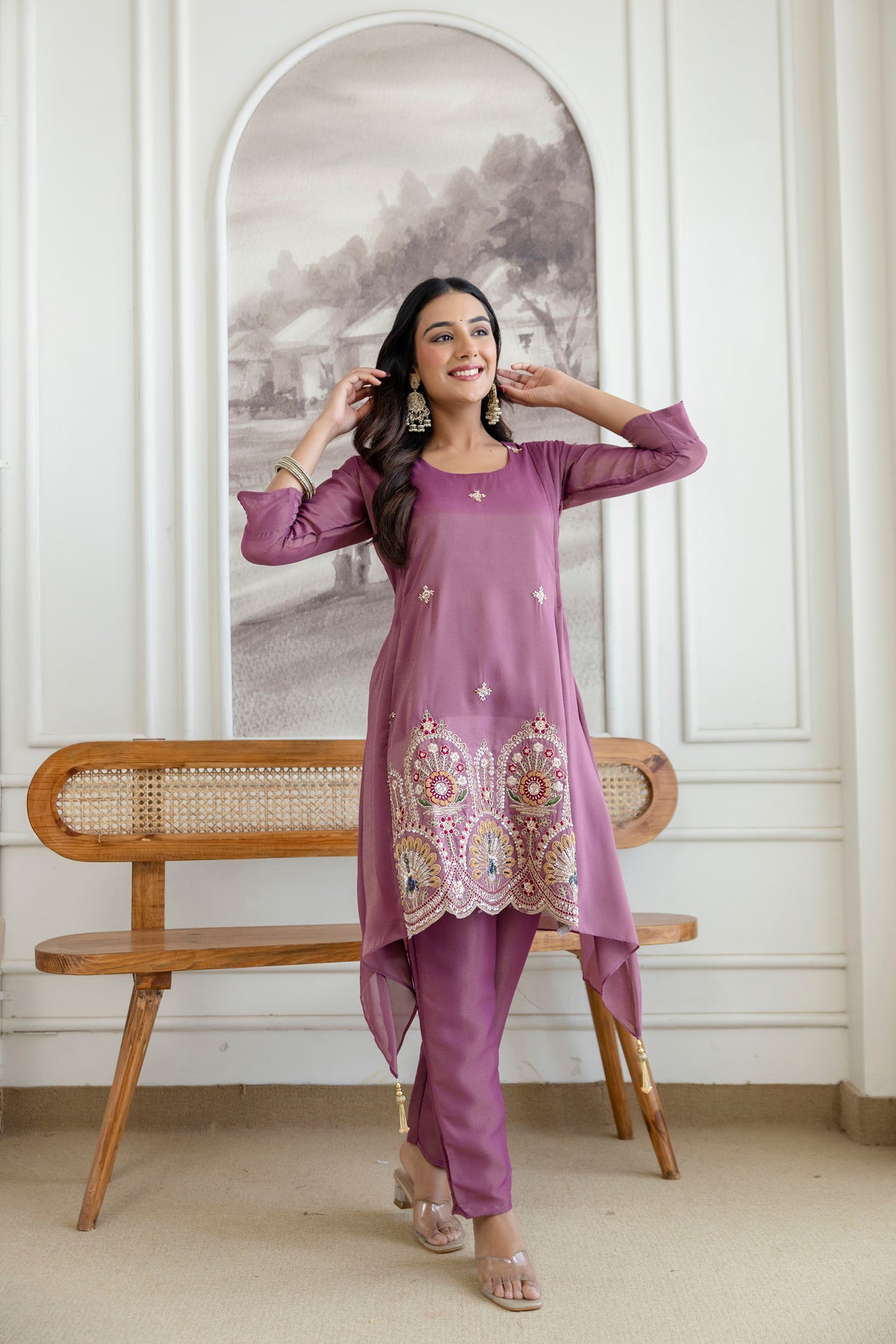 Elegant Zardozi Beaded Cosmos Shimmer Kurti pant set