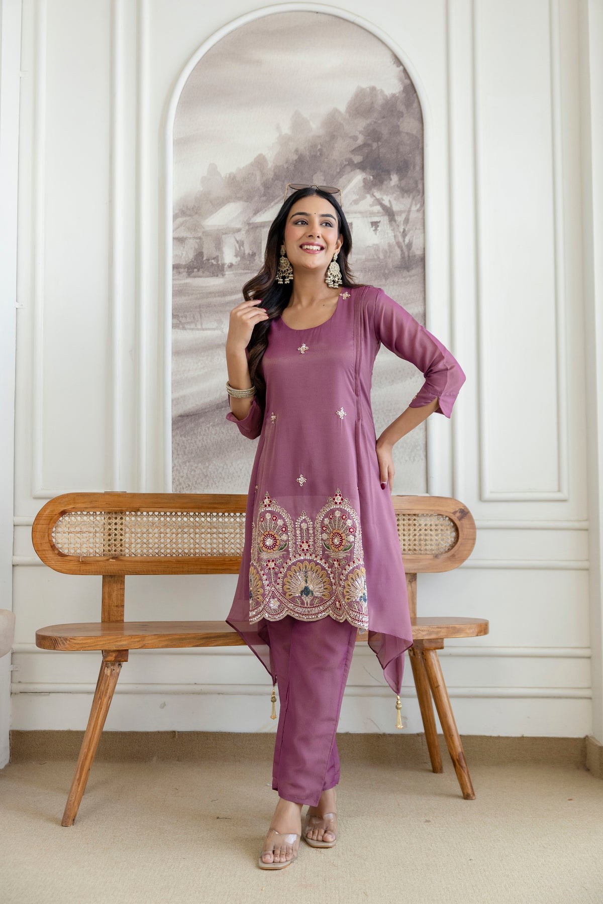Elegant Zardozi Beaded Cosmos Shimmer Kurti pant set