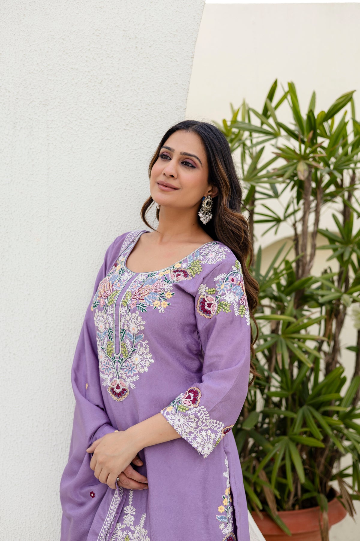 Embroidered Chinon Kurti Palazzo Set