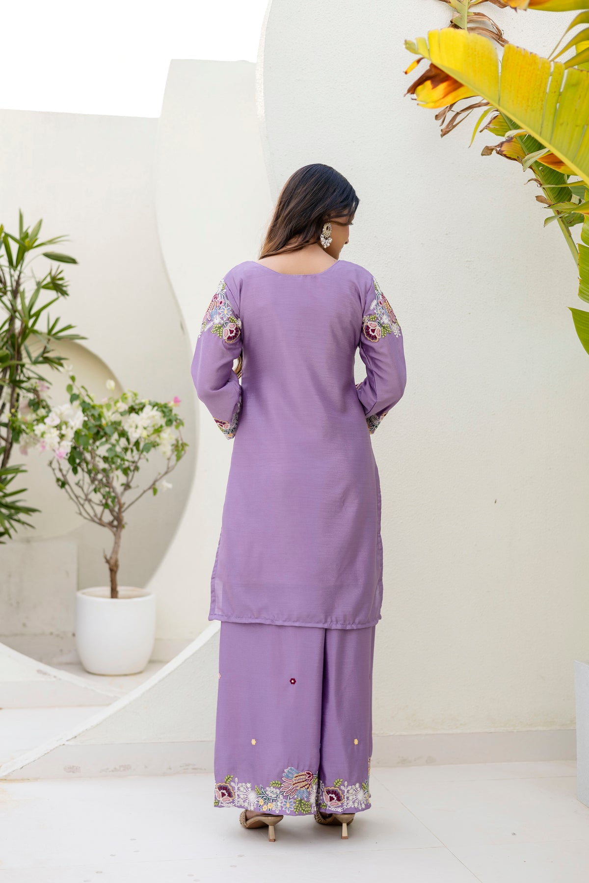 Embroidered Chinon Kurti Palazzo Set