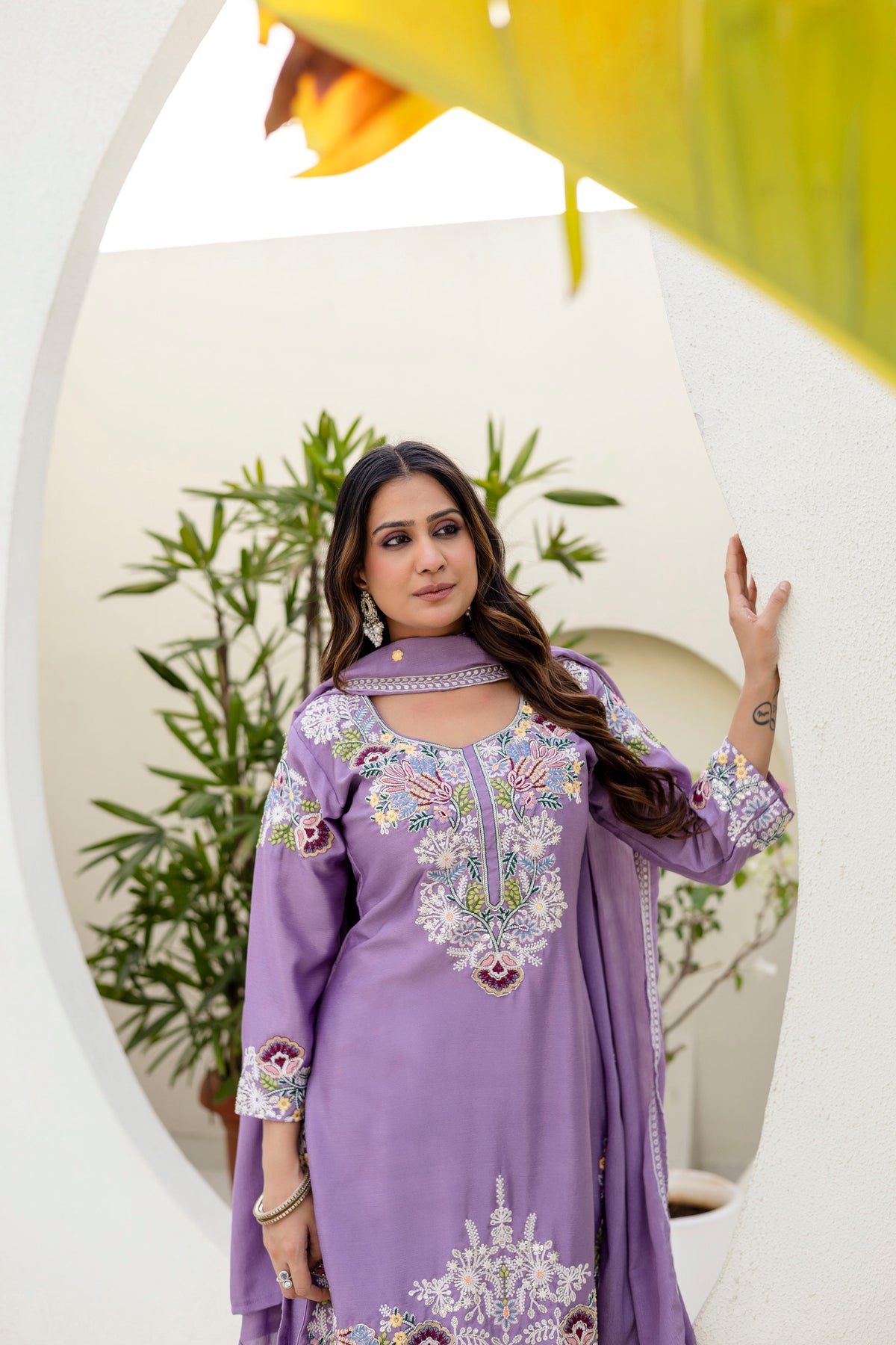 Embroidered Chinon Kurti Palazzo Set