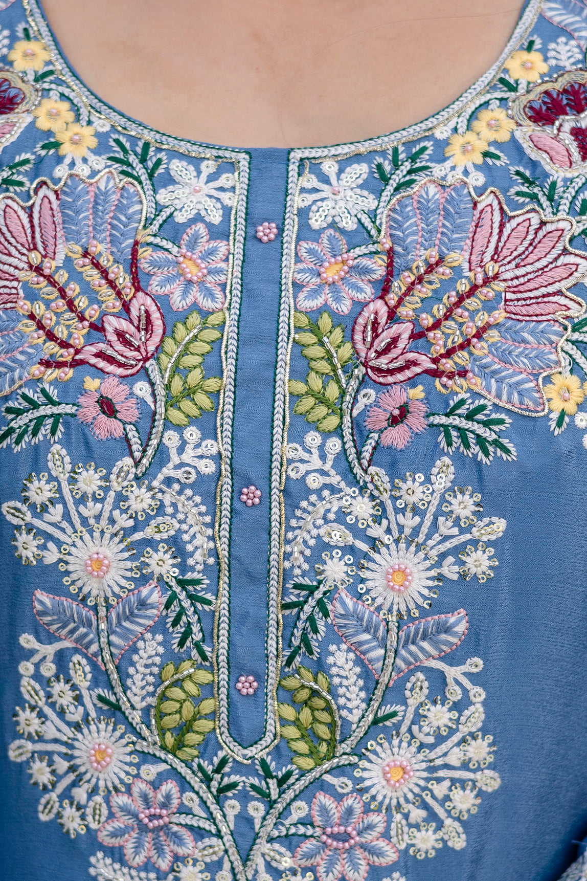 Embroidered Chinon Kurti Palazzo Set