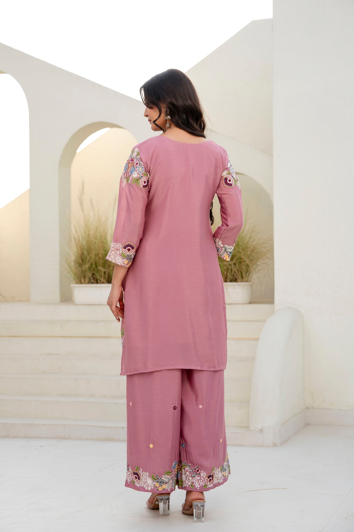 Embroidered Chinon Kurti Palazzo Set