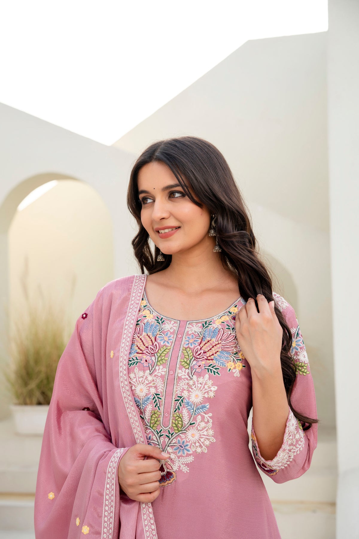 Embroidered Chinon Kurti Palazzo Set