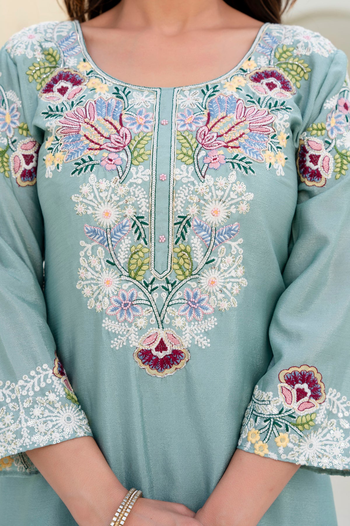 Embroidered Chinon Kurti Palazzo Set