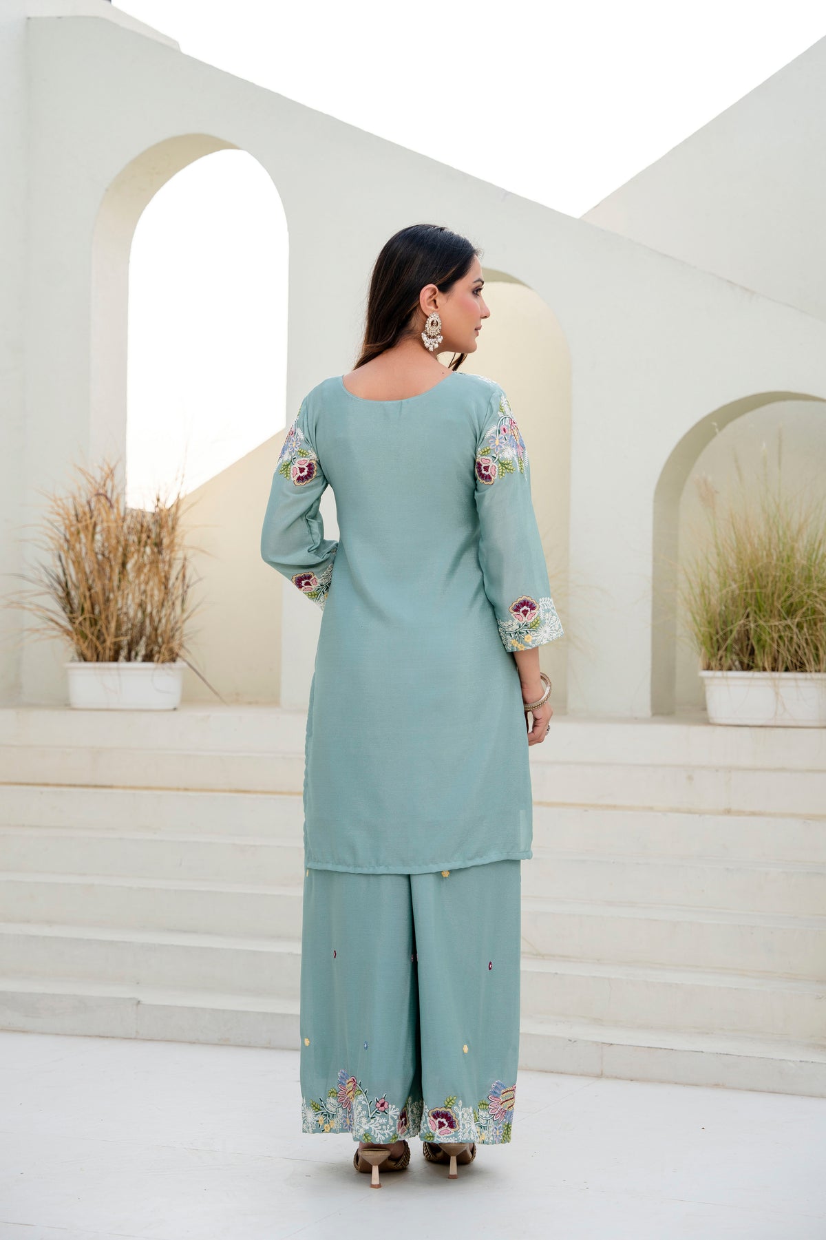 Embroidered Chinon Kurti Palazzo Set