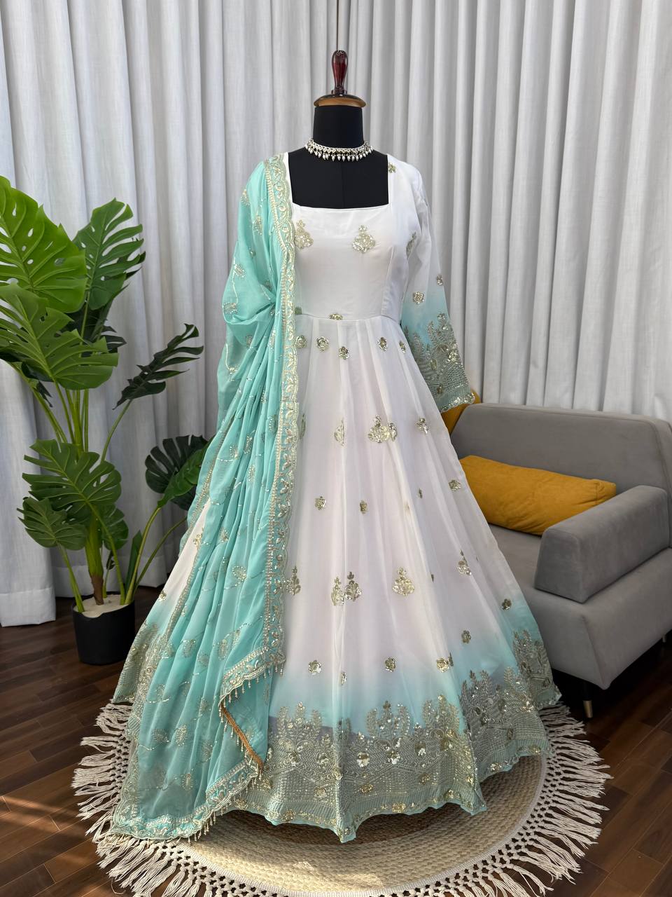 Premium Star Georgette Anarkali Pant Dupatta Set