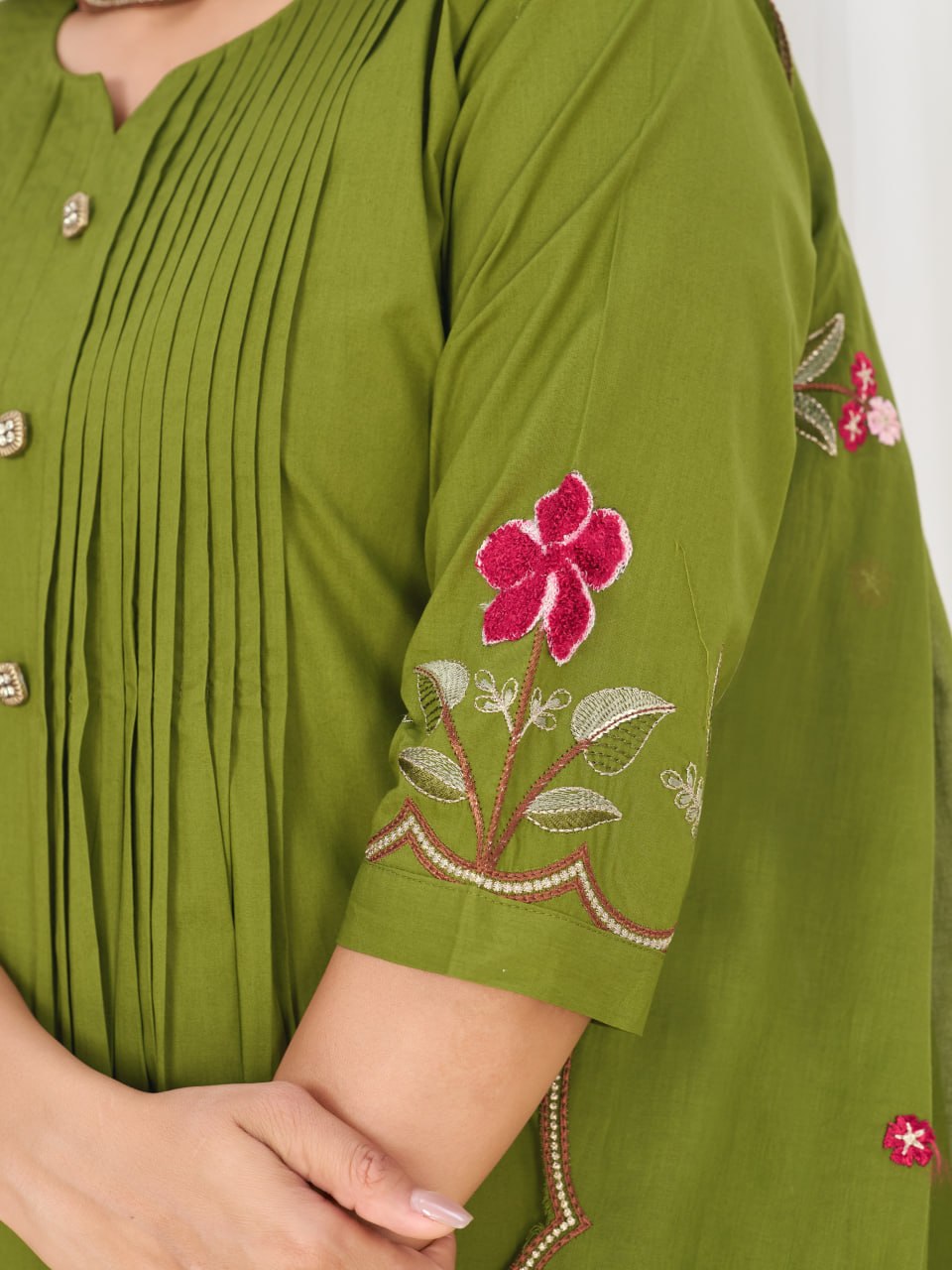 Elegant Embroidered Pure Cotton Anarkali Kurti Set