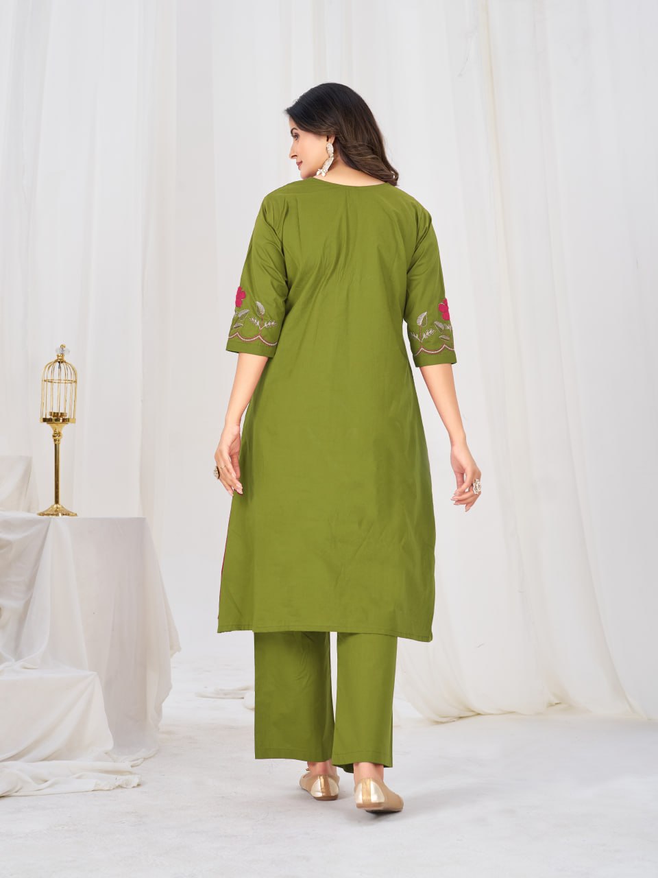 Elegant Embroidered Pure Cotton Anarkali Kurti Set