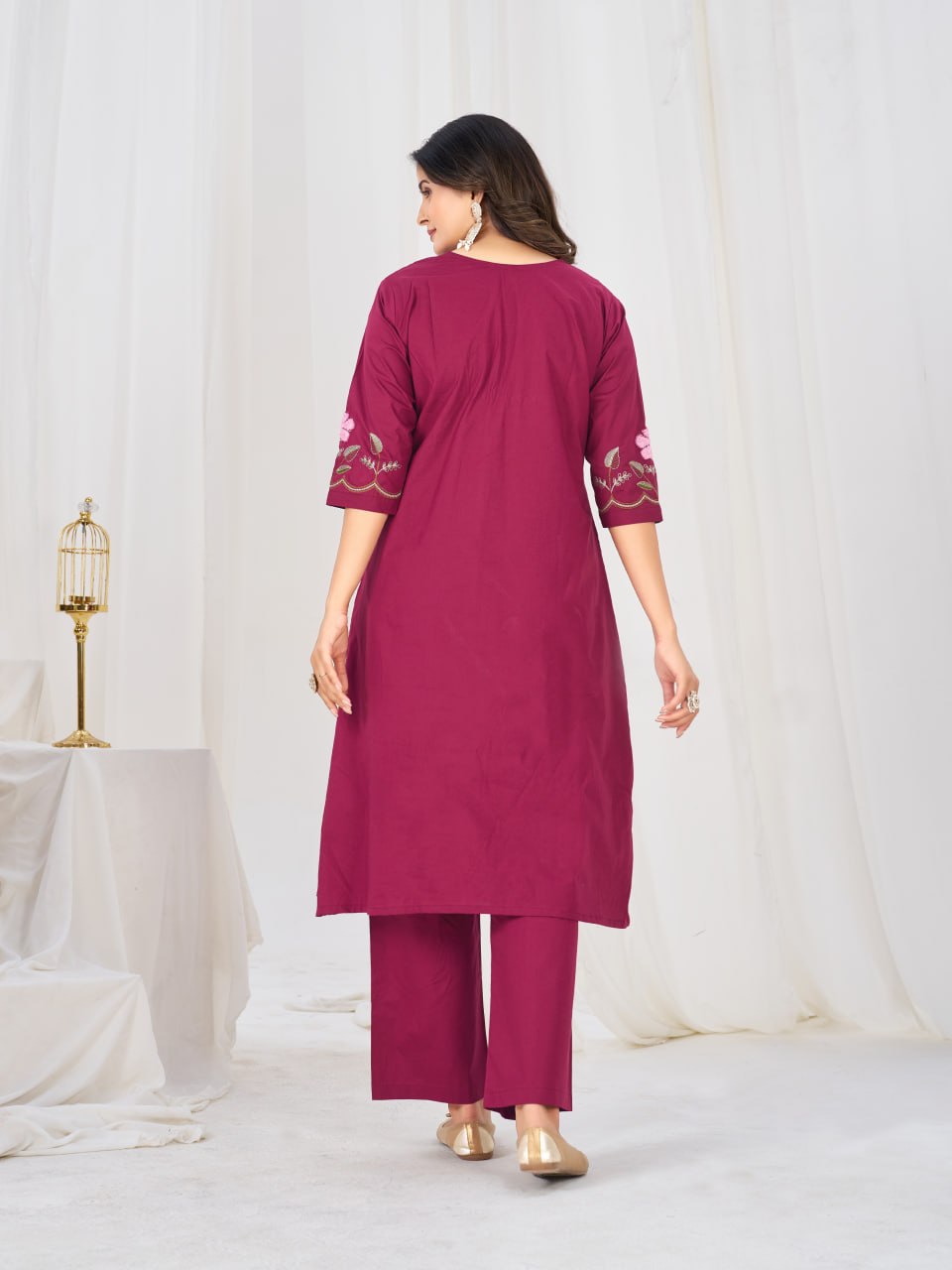 Elegant Embroidered Pure Cotton Anarkali Kurti Set