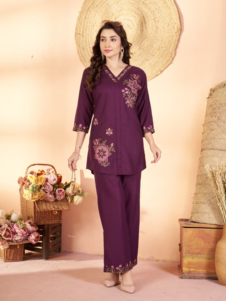 Elegant Embroidered Heavy Rayon Co-Ord Set