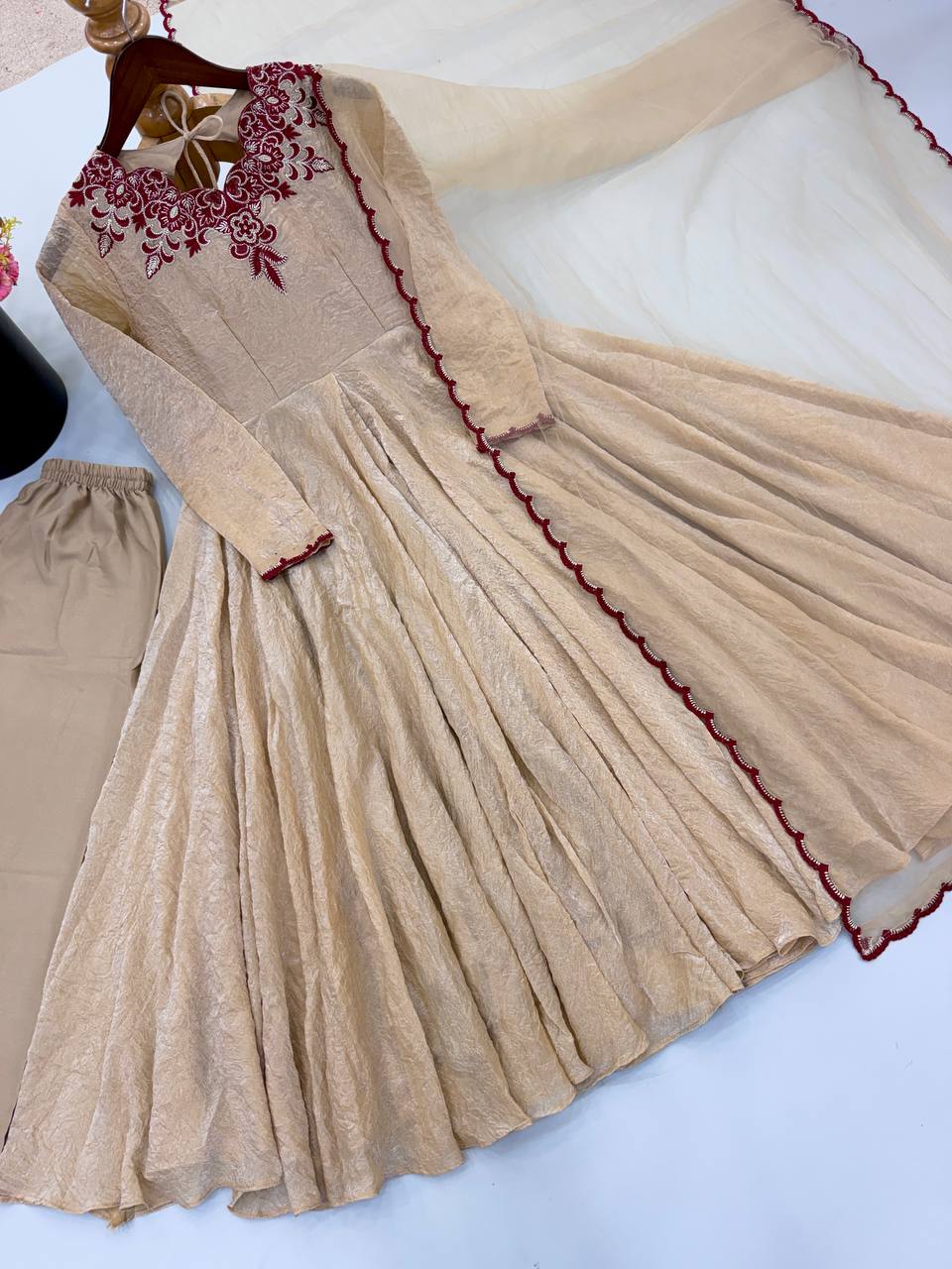 Premium Doremon Crush Gown Pant Dupatta Set