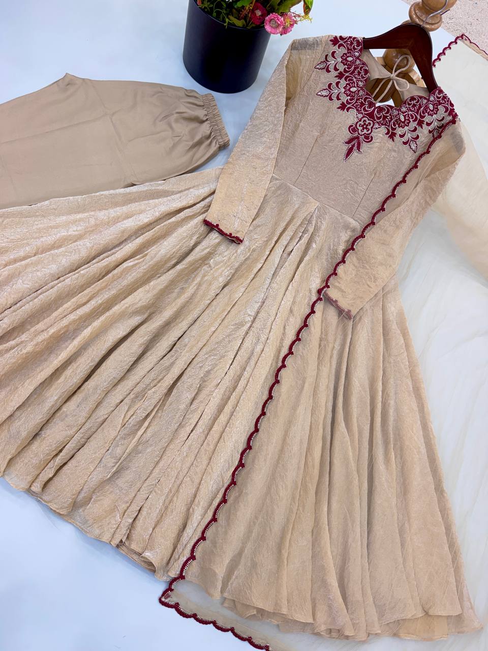 Premium Doremon Crush Gown Pant Dupatta Set