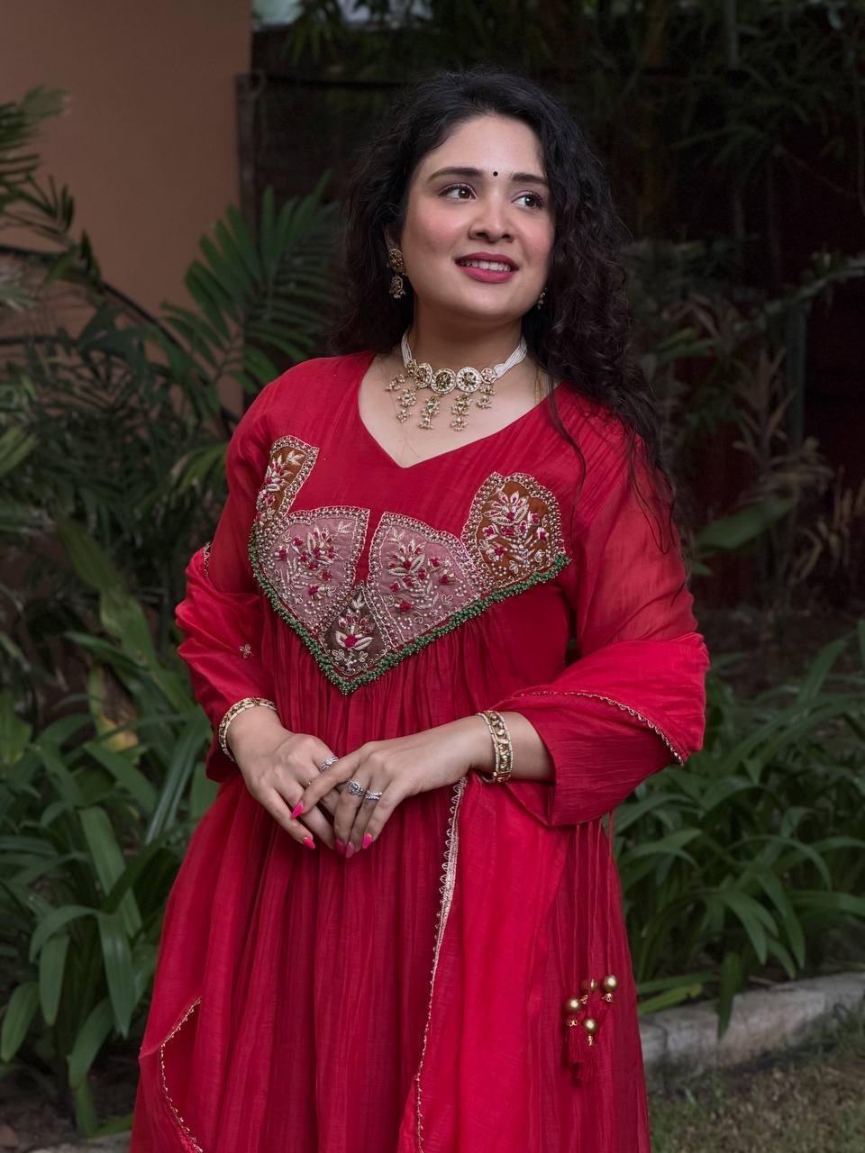 Designer Mal Chanderi Top Pant Dupatta Set