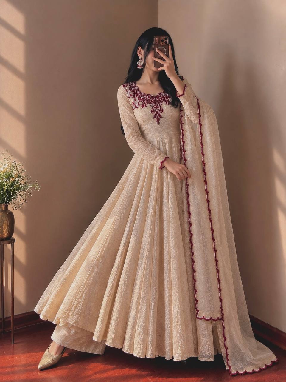 Premium Doremon Crush Gown Pant Dupatta Set