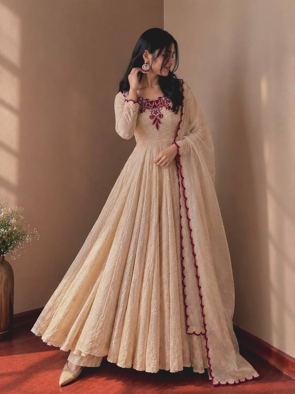 Premium Doremon Crush Gown Pant Dupatta Set