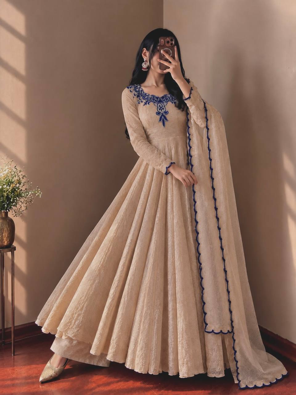 Premium Doremon Crush Gown Pant Dupatta Set