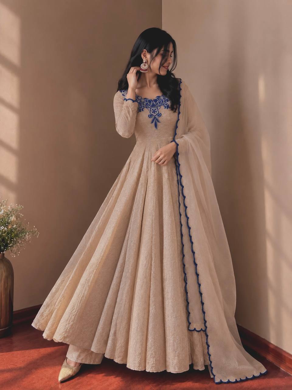 Premium Doremon Crush Gown Pant Dupatta Set