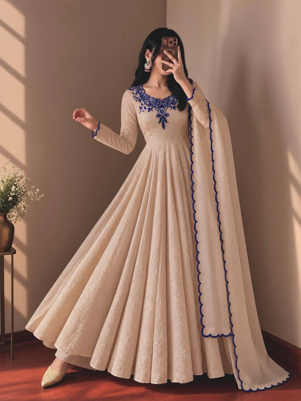 Premium Doremon Crush Gown Pant Dupatta Set