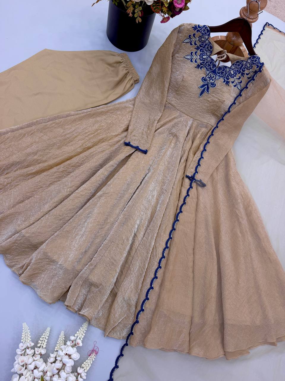 Premium Doremon Crush Gown Pant Dupatta Set