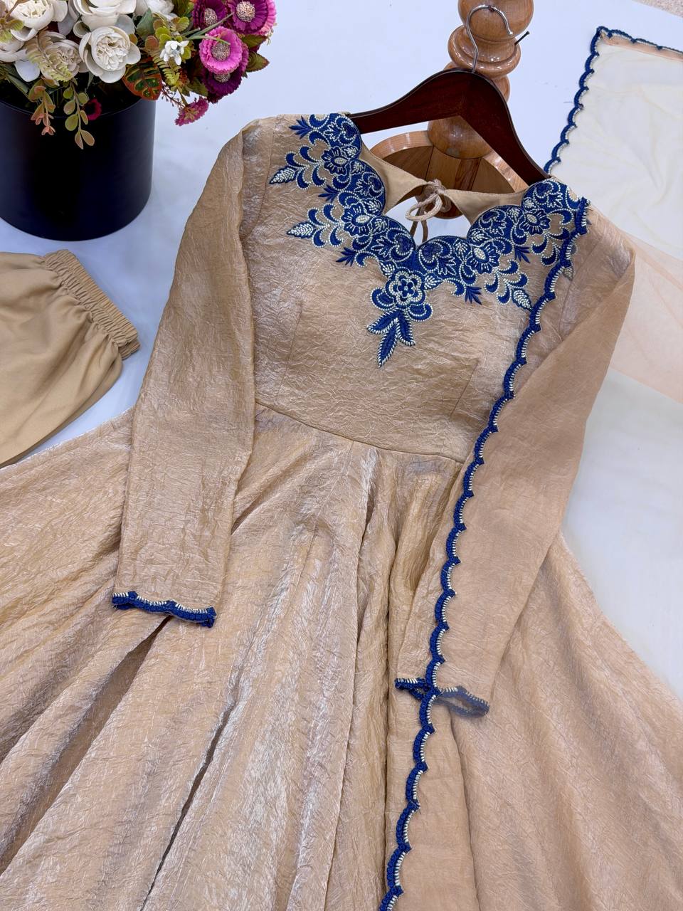 Premium Doremon Crush Gown Pant Dupatta Set