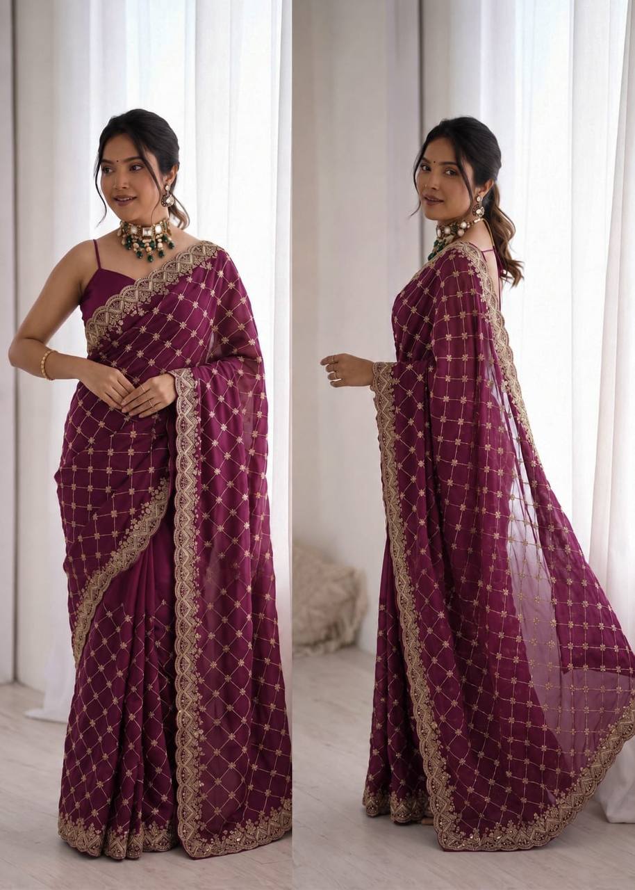 Designer Fendy Silk Saree with Heavy Beadwork