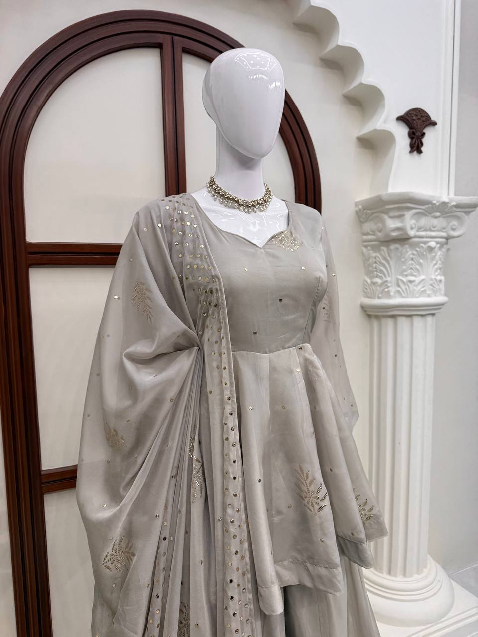 Premium Tabby Silk Top Palazzo Dupatta Set