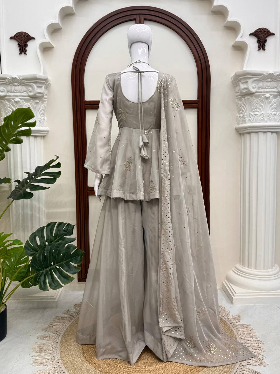 Premium Tabby Silk Top Palazzo Dupatta Set