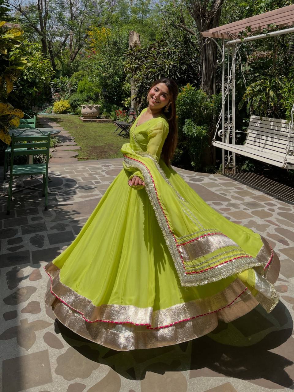 Premium Tabby Organza Silk Anarkali Lehenga Dupatta Set