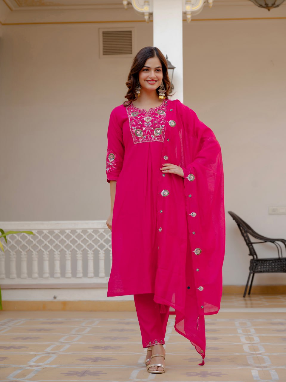 Designer Viscose Mango Silk Kurti Pant Dupatta Set