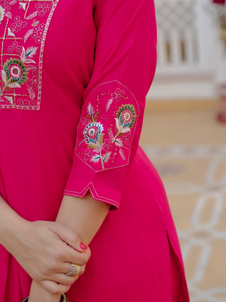 Designer Viscose Mango Silk Kurti Pant Dupatta Set