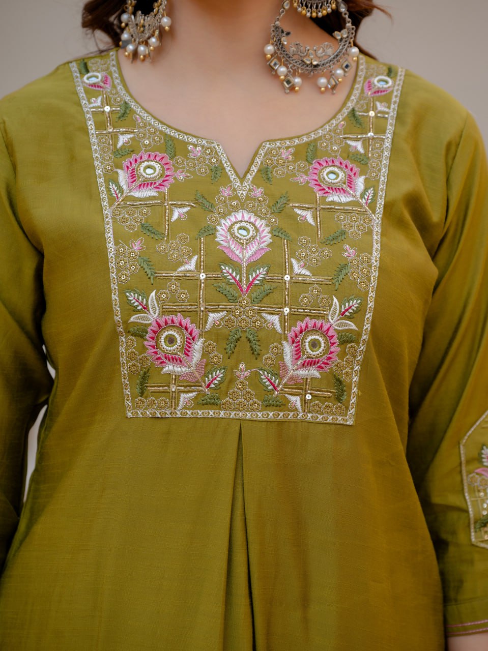 Designer Viscose Mango Silk Kurti Pant Dupatta Set