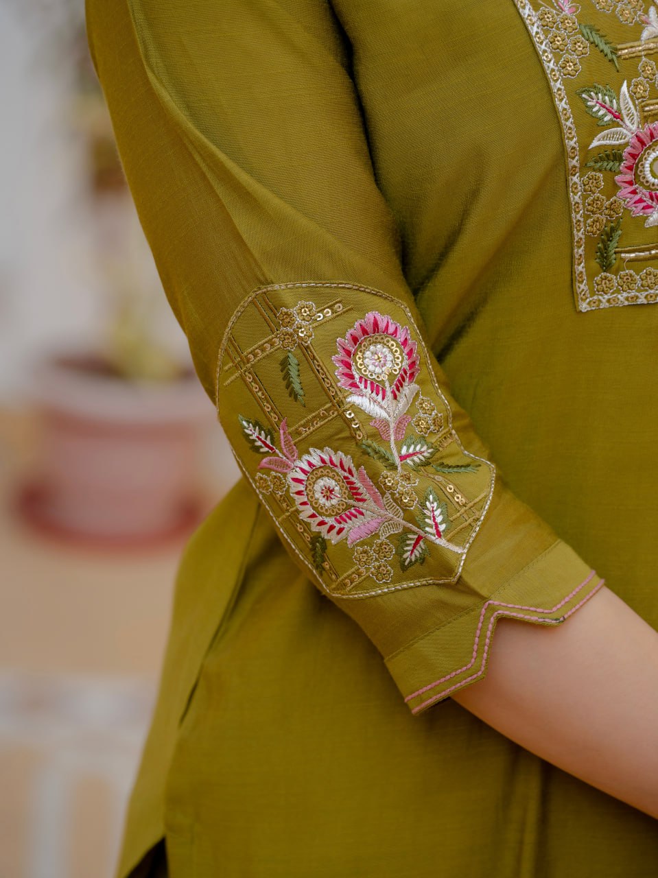Designer Viscose Mango Silk Kurti Pant Dupatta Set
