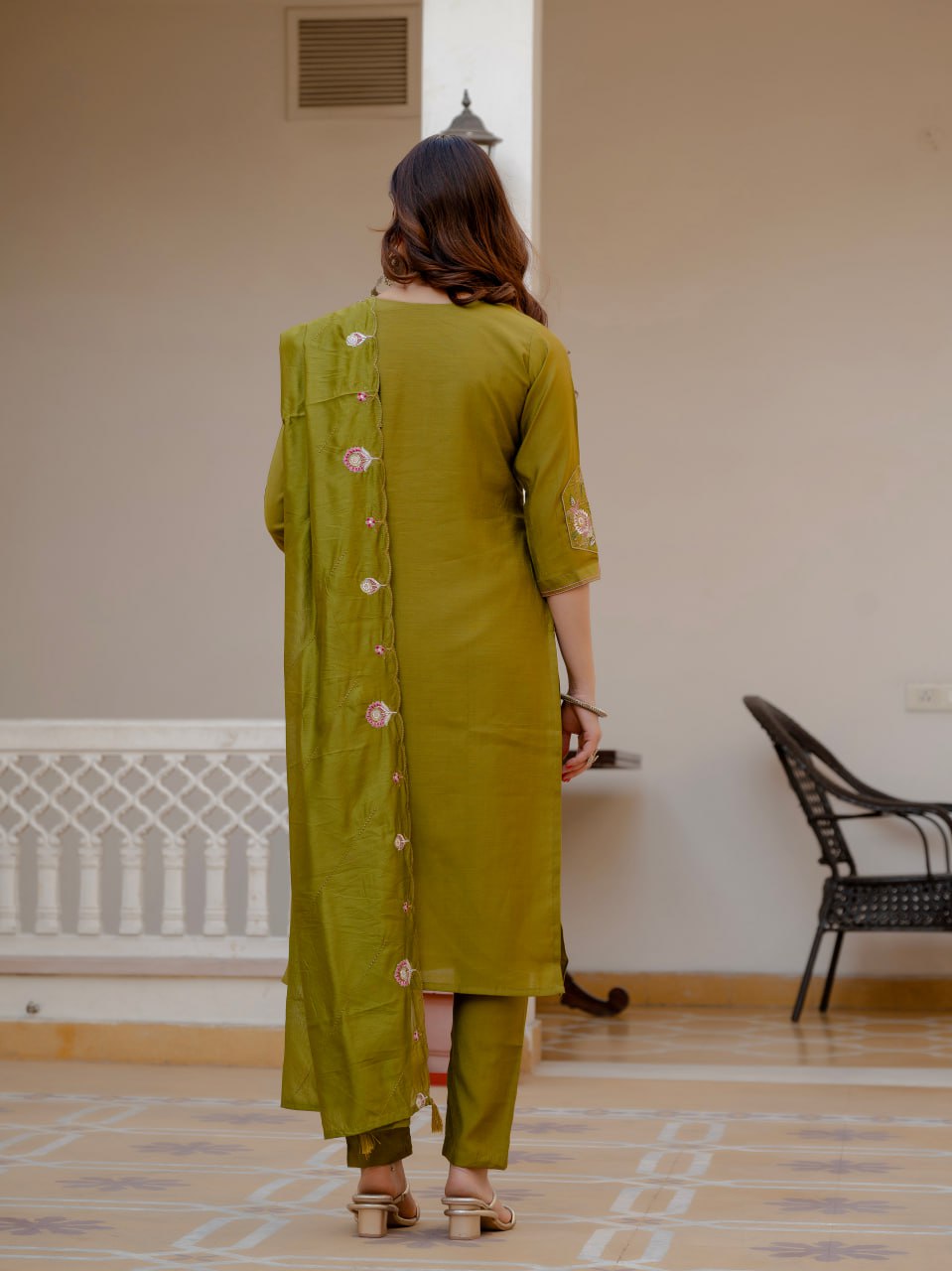 Designer Viscose Mango Silk Kurti Pant Dupatta Set