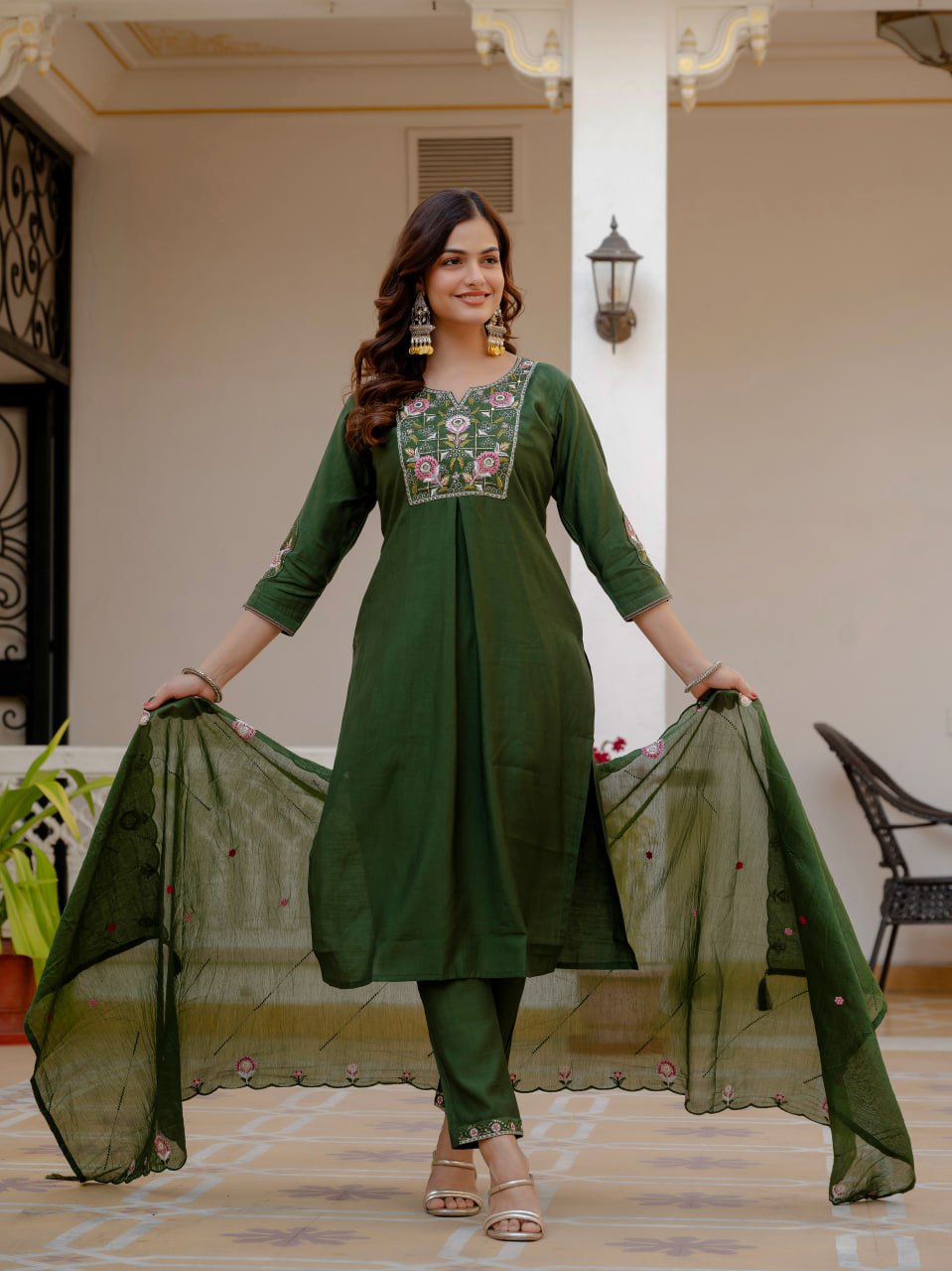 Designer Viscose Mango Silk Kurti Pant Dupatta Set