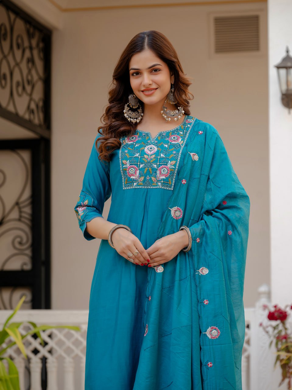 Designer Viscose Mango Silk Kurti Pant Dupatta Set