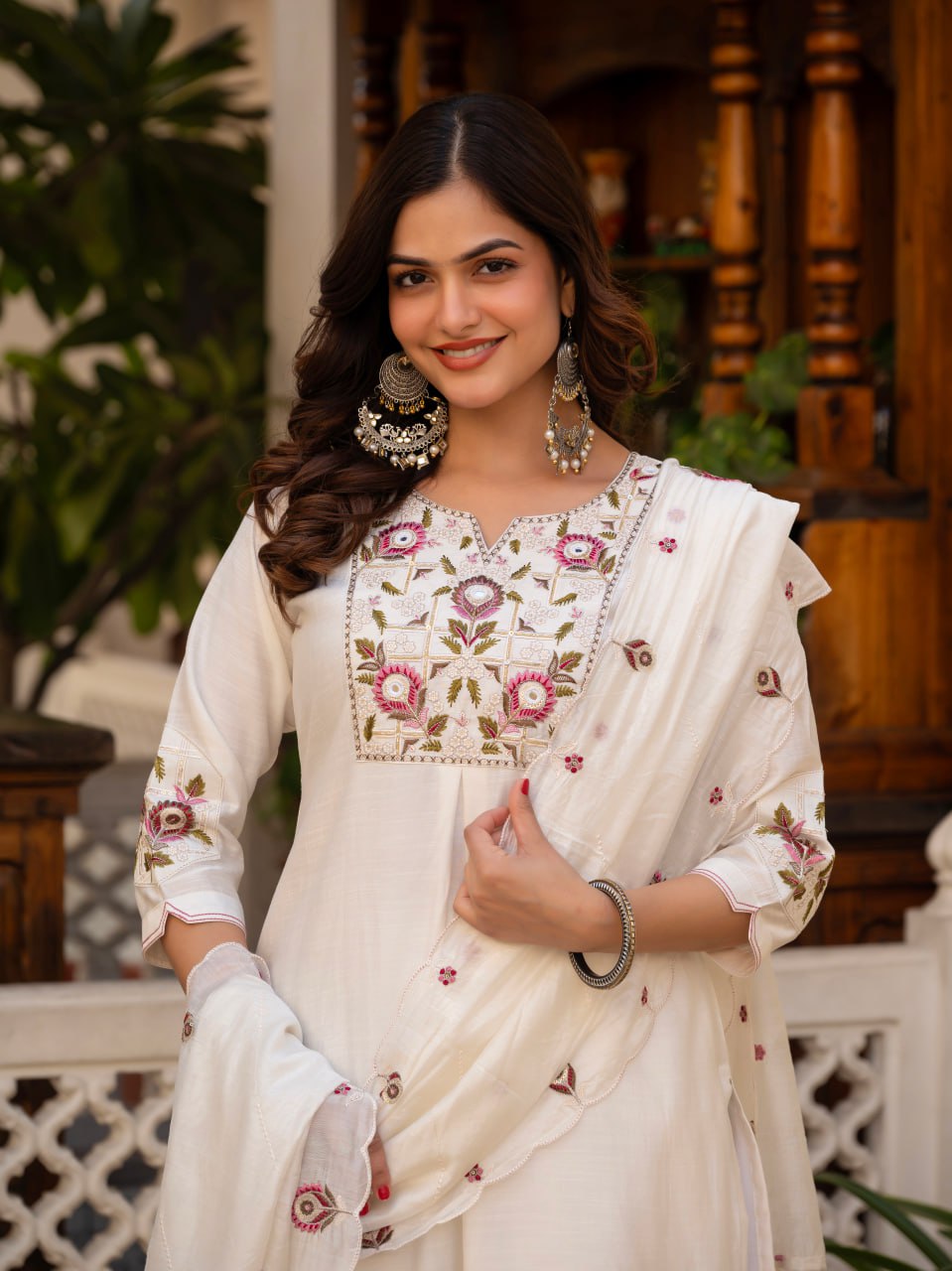 Designer Viscose Mango Silk Kurti Pant Dupatta Set