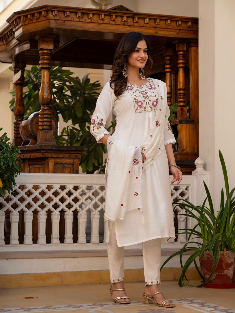 Designer Viscose Mango Silk Kurti Pant Dupatta Set