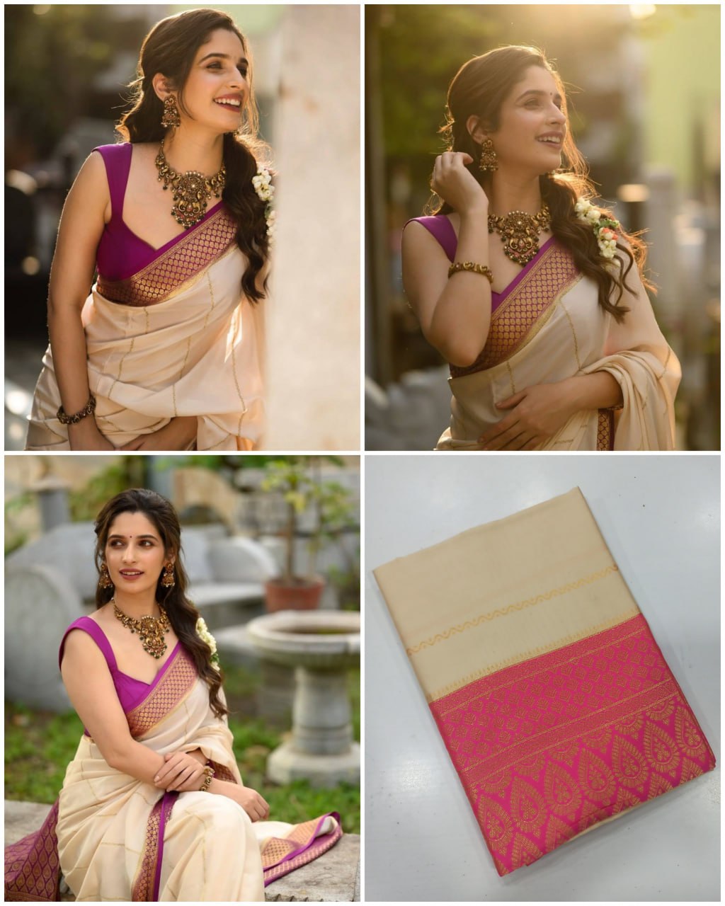 Soft Lichi Silk Saree with Rich Pallu & Jacquard Border