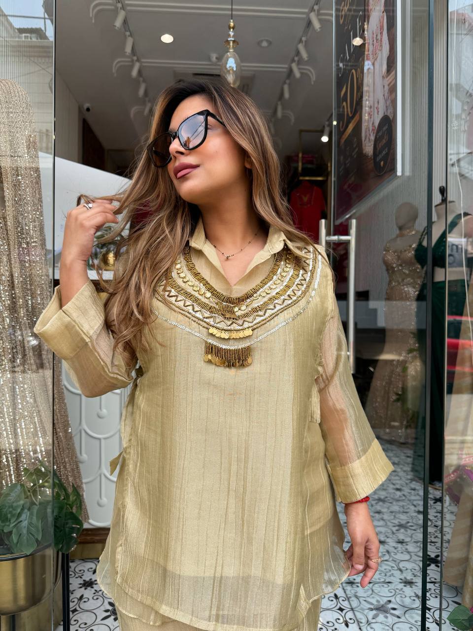 Premium Salsa Crushed Shirt Shrug Pant Co-Ord Set