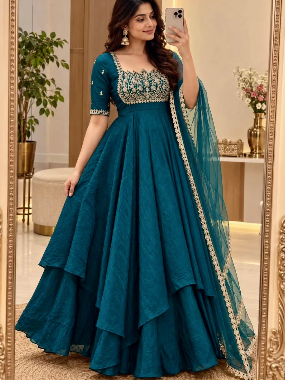 Designer Fandy Crush Silk Gown Set