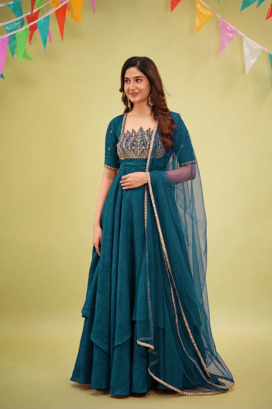 Designer Fandy Crush Silk Gown Set