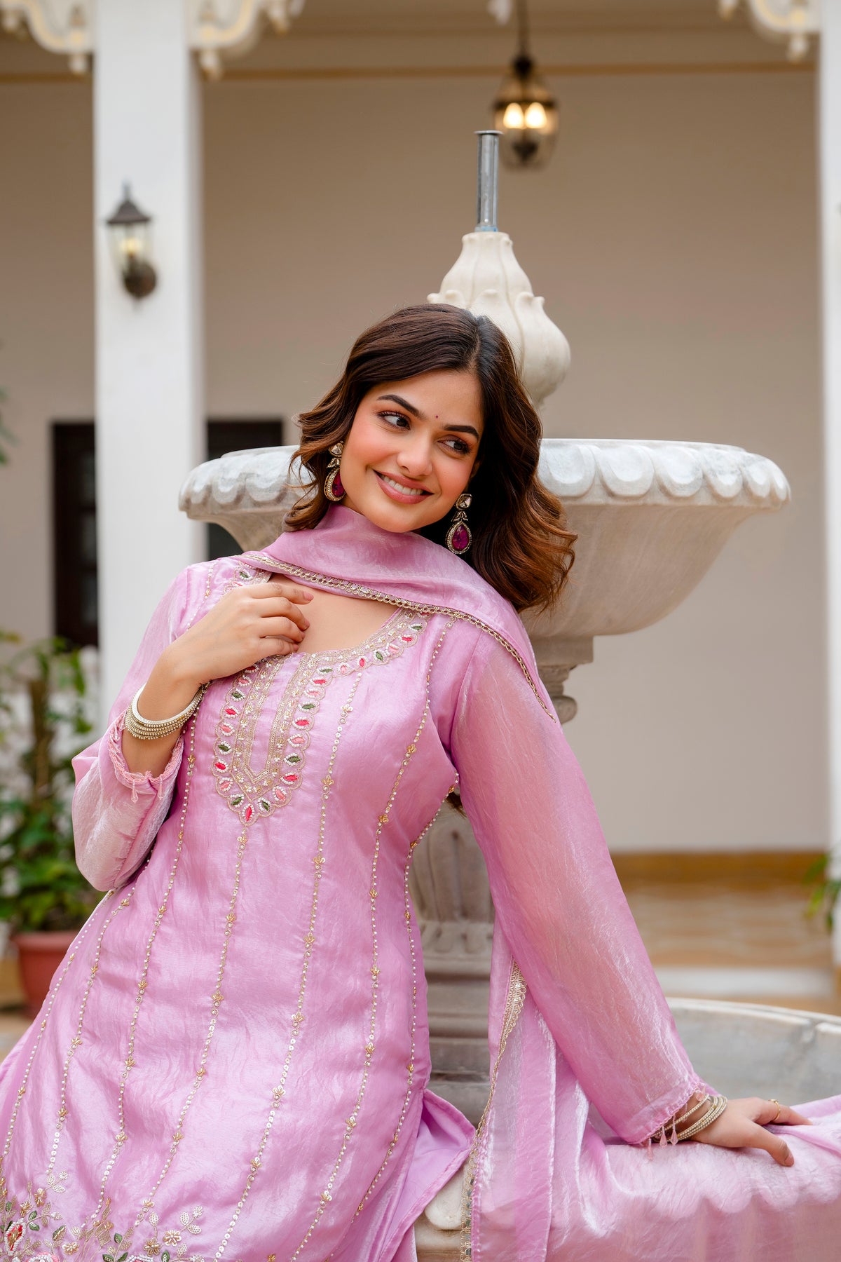 Embroidered Chinon Kurti Palazzo Set