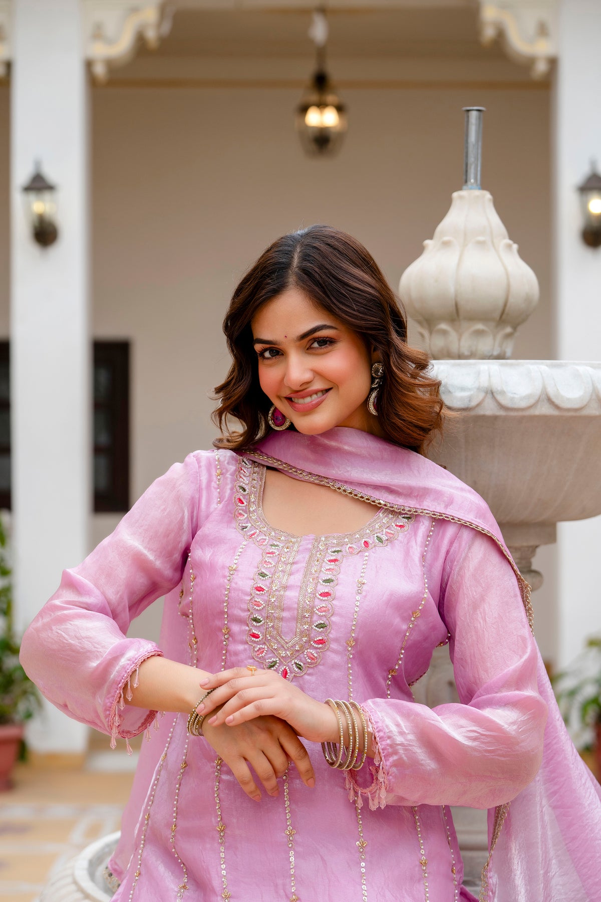 Embroidered Chinon Kurti Palazzo Set