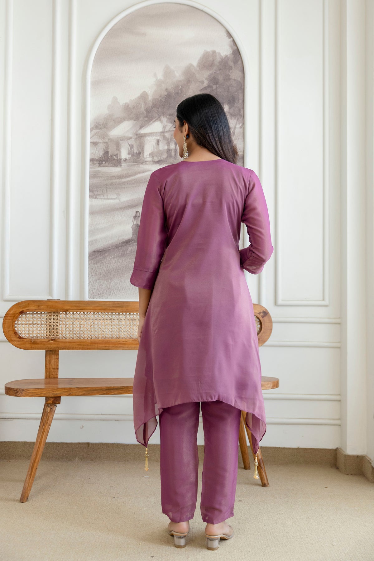 Elegant Zardozi Beaded Cosmos Shimmer Kurti pant set