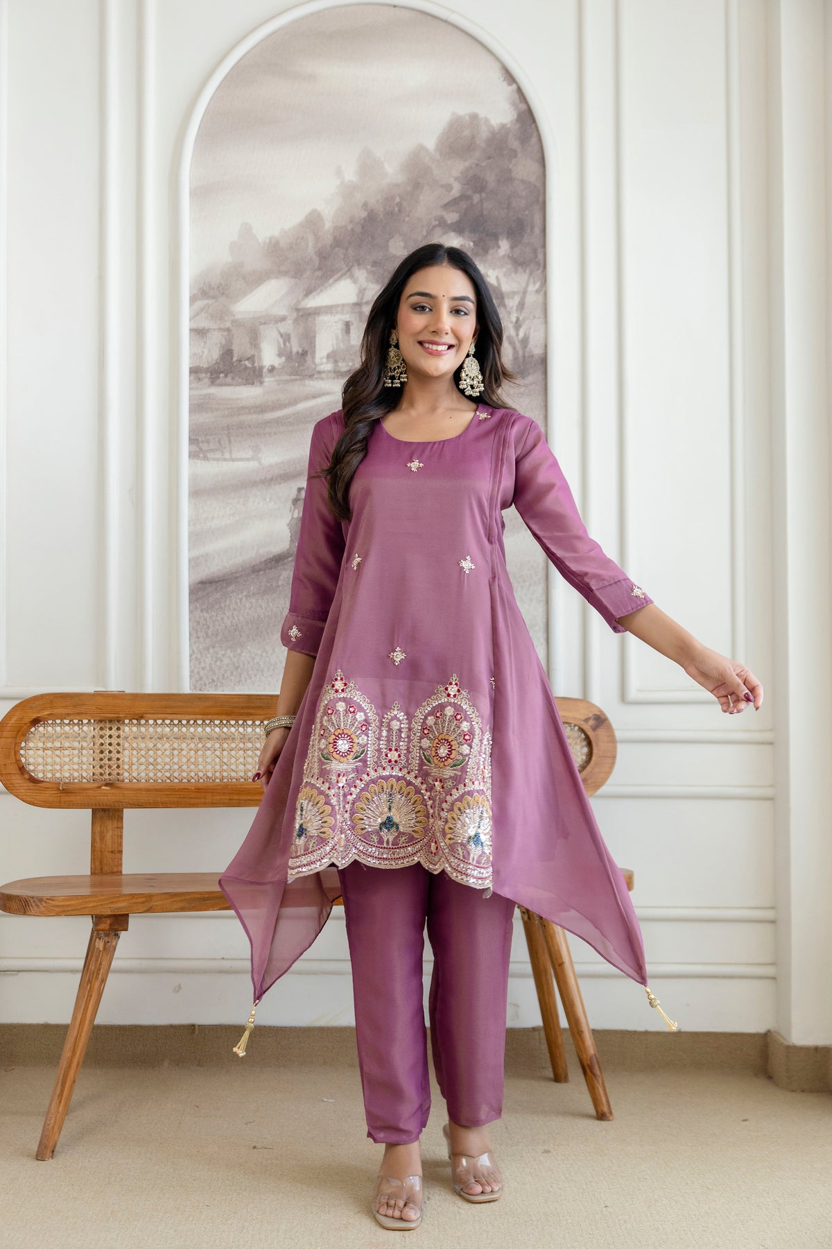 Elegant Zardozi Beaded Cosmos Shimmer Kurti pant set
